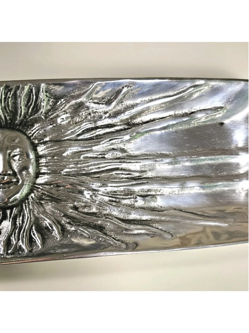 Vintage 90s Silver Metal Celestial Cracker Tray Sun Moon Stars 16.5